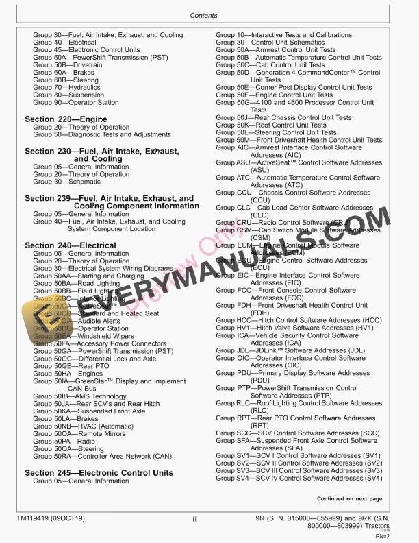 John Deere 9370R 9420R 9420RX 9470R 9470RX 9520R 9520RX 9570R 9570RX 9620R and 9620RX 9R 9RX Tractors Diagnostic Technical Manual TM119419 09OCT19 4