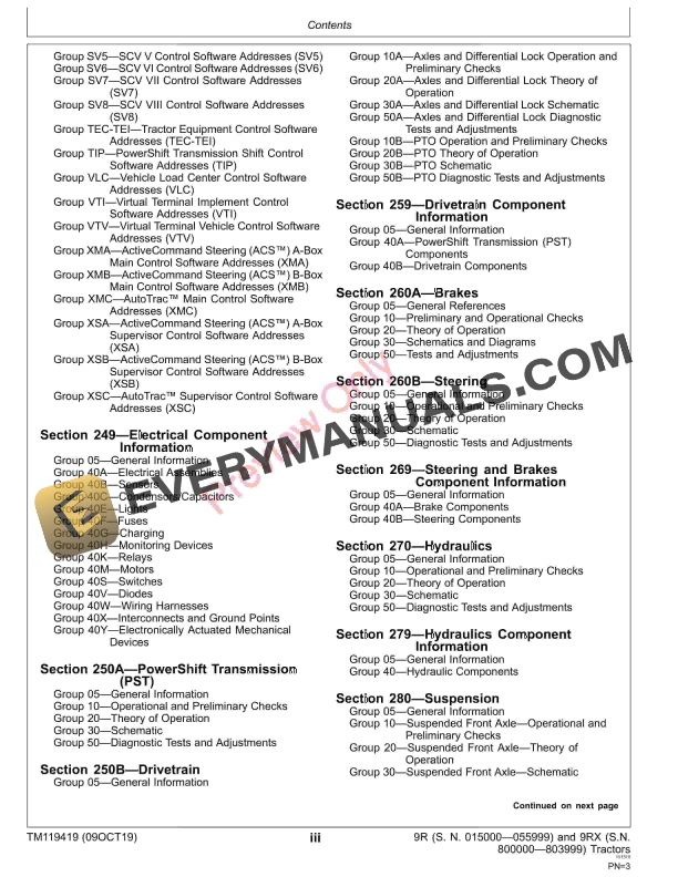 John Deere 9370R 9420R 9420RX 9470R 9470RX 9520R 9520RX 9570R 9570RX 9620R and 9620RX 9R 9RX Tractors Diagnostic Technical Manual TM119419 09OCT19 5