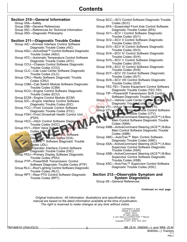 John Deere 9370R 9420R 9470R 9420RX 9470RX 9520R 9520RX 9570R 9570RX 9620R and 9620RX Tractors 9R 056000 Diagnostic Technical Manual TM146819 25AUG23 3