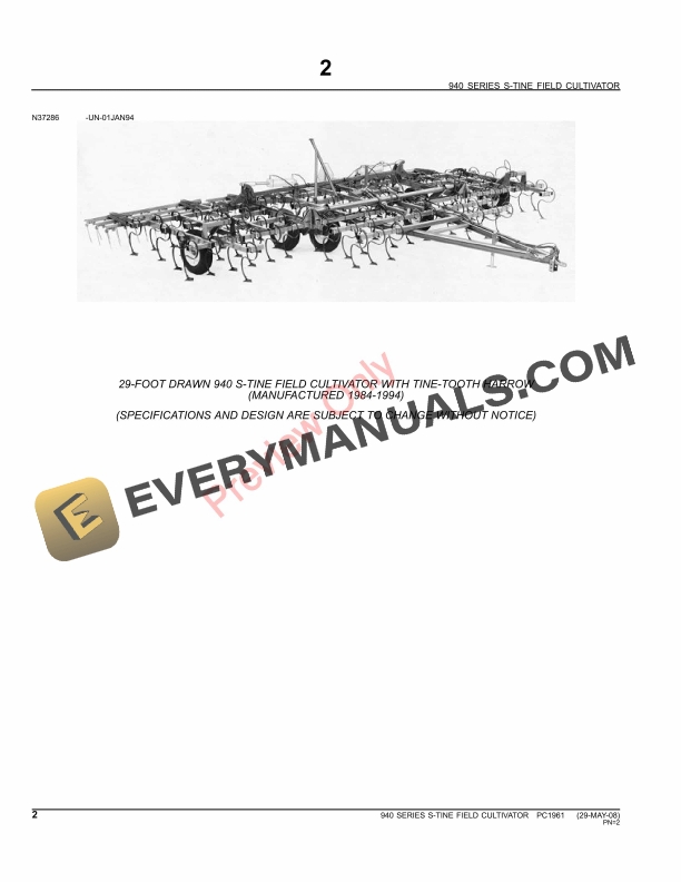 John Deere 940 Series S-Tine Field Cultivator Parts Catalog PC1961 10JUN11-4