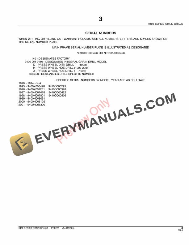 John Deere 9400 Series Grain Drills and Multiple Hitches Parts Catalog PC2222 14JUN11 6 John Deere 9400 Series Grain Drills and Multiple Hitches Parts Catalog PC2222 14JUN11-5