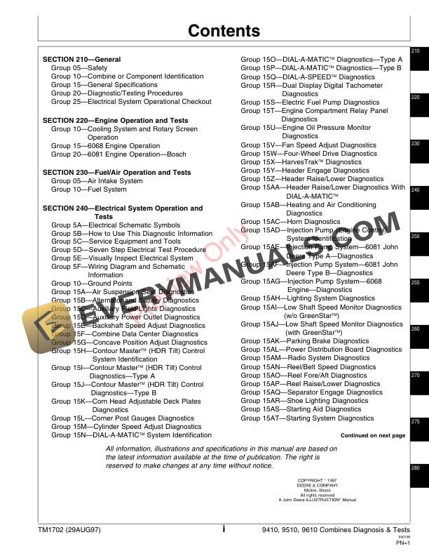 John Deere 9410 9510 9610 Combines Technical Manual TM1702 29AUG97 3