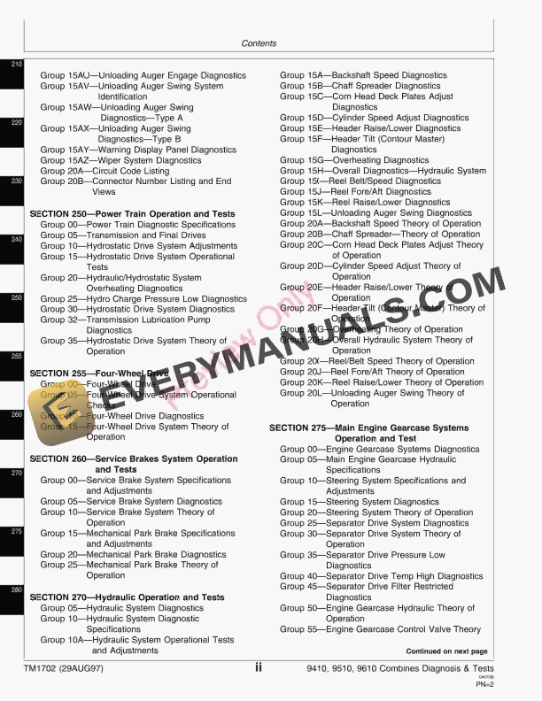 John Deere 9410 9510 9610 Combines Technical Manual TM1702 29AUG97 4