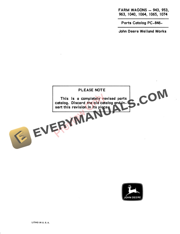 John Deere 943, 953, 963, 1040, 1064, 1065, 1074 Farm Wagons Parts Catalog PC846 01AUG67-3