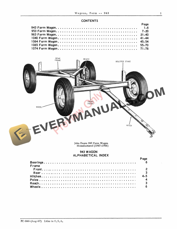 John Deere 943, 953, 963, 1040, 1064, 1065, 1074 Farm Wagons Parts Catalog PC846 01AUG67-5