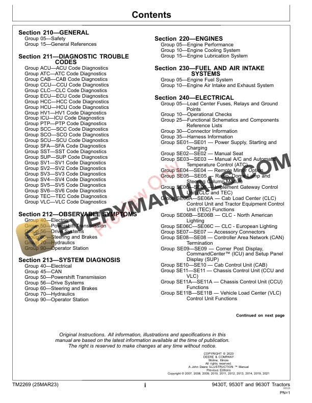 John Deere 9430T 9530T and 9630T Tractors Diagnostic Technical Manual TM2269 25MAR23 3