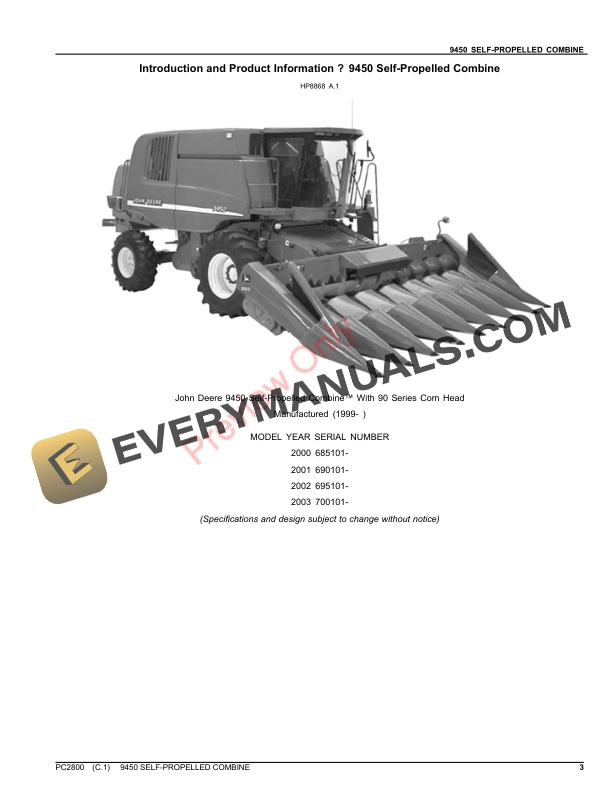 John Deere 9450 SELF-PROPELLED COMBINE Parts Catalog PC2800 18JUL23-3