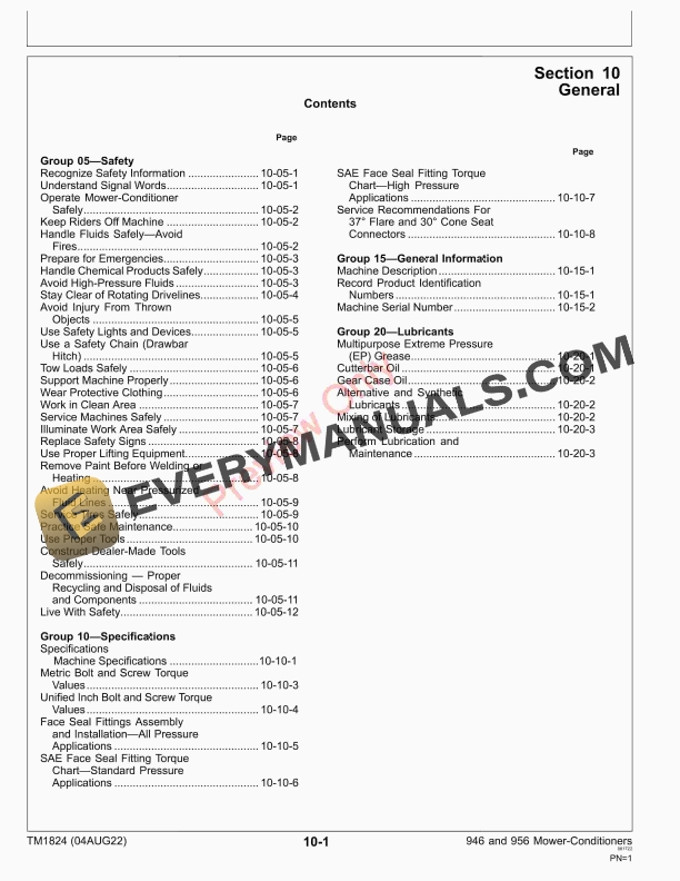 John Deere 946 956 Center Pivot Rotary Mower Conditioners Repair Technical Manual TM1824 04AUG22 5