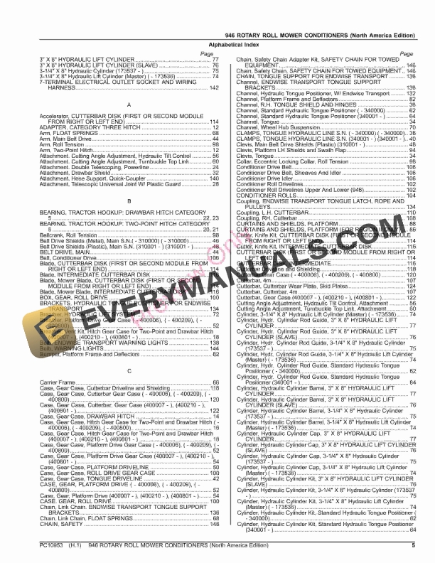 John Deere 946 ROTARY ROLL MOWER CONDITIONERS Parts Catalog PC10953 26AUG23 5