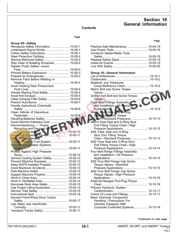 John Deere 9460RT 9510RT 9560RT 9RT Tractors Technical Manual TM110919 28JUN21 5