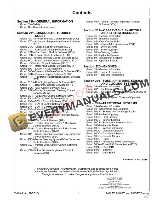 John Deere 9460RT, 9510RT and 9560RT (9RT) Tractors Diagnostic Technical Manual TM110819 17DEC20 5 John Deere 9460RT 9510RT and 9560RT 9RT Tractors Diagnostic Technical Manual TM110819 17DEC20 3