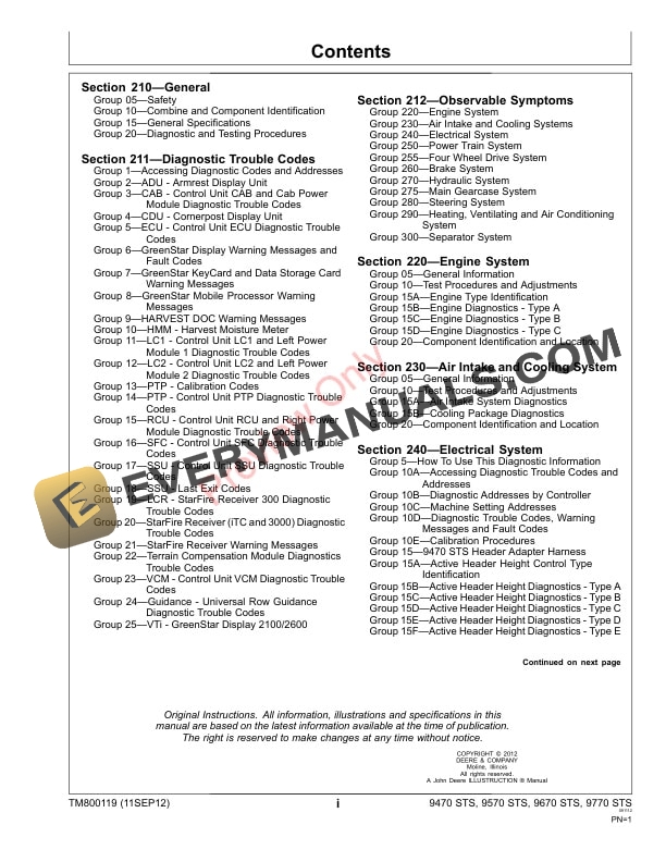 John Deere 9470 STS 9570 STS 9670 STS and 9770STS Combines Diagnostic Technical Manual TM800119 08MAY17 3