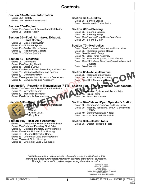 John Deere 9470RT, 9520RT, and 9570RT (9RT) Tractor (917000-) Technical Manual TM146919 13DEC22 5 John Deere 9470RT 9520RT and 9570RT 9RT Tractor 917000 Technical Manual TM146919 13DEC22 3