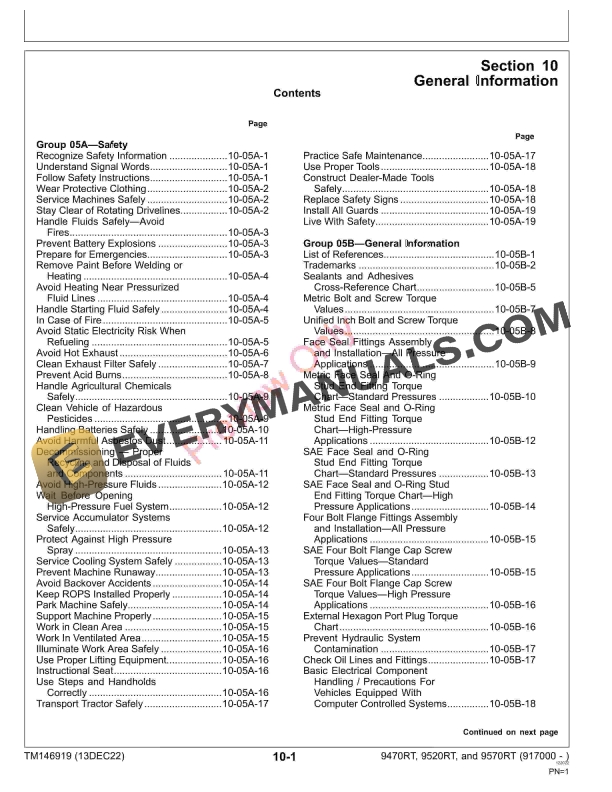 John Deere 9470RT, 9520RT, and 9570RT (9RT) Tractor (917000-) Technical Manual TM146919 13DEC22 7 John Deere 9470RT 9520RT and 9570RT 9RT Tractor 917000 Technical Manual TM146919 13DEC22 5