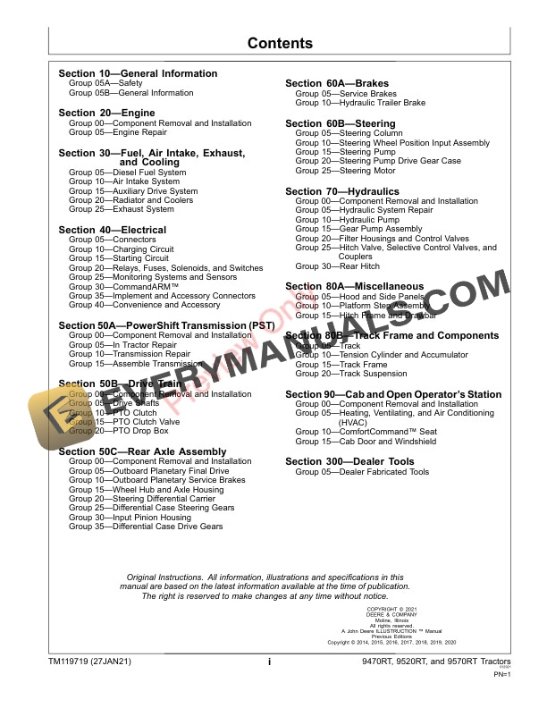 John Deere 9470RT 9520RT and 9570RT Tractors Repair Technical Manual TM119719 27JAN21 3