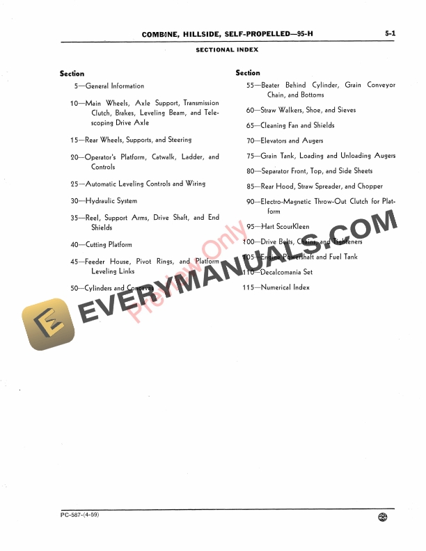 John Deere 95-H Hillside Self-Propelled Combine (-010617) Parts Catalog PC587 01APR59 6 John Deere 95-H Hillside Self-Propelled Combine (-010617) Parts Catalog PC587 01APR59-5