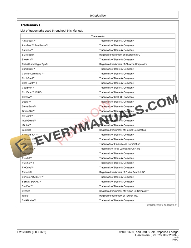 John Deere 9500 9600 and 9700 Self Propelled Forage Harvesters 623000 Technical Manual TM170819 01FEB23 3