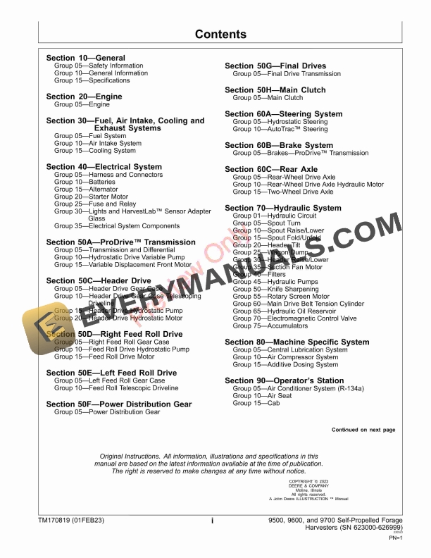 John Deere 9500 9600 and 9700 Self Propelled Forage Harvesters 623000 Technical Manual TM170819 01FEB23 5