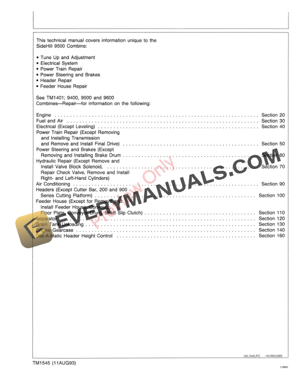 John Deere 9500 Sidehill Combine Technical Manual TM1545 11AUG93 3