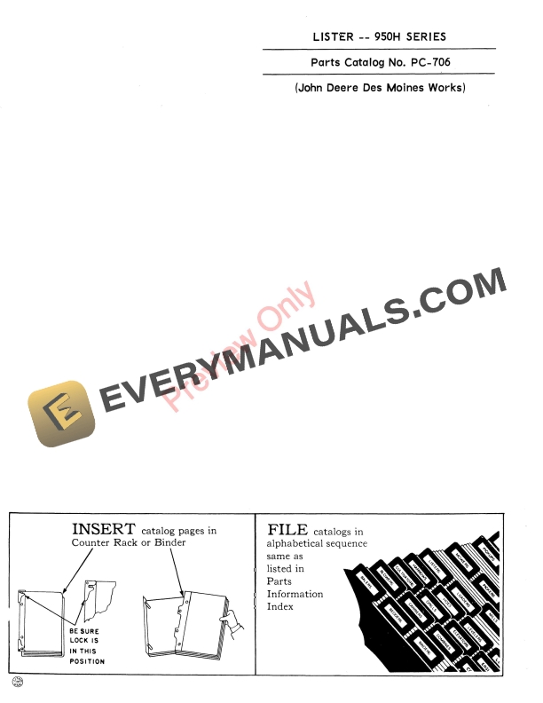 John Deere 950H Series Listers Parts Catalog PC706 01FEB62-1