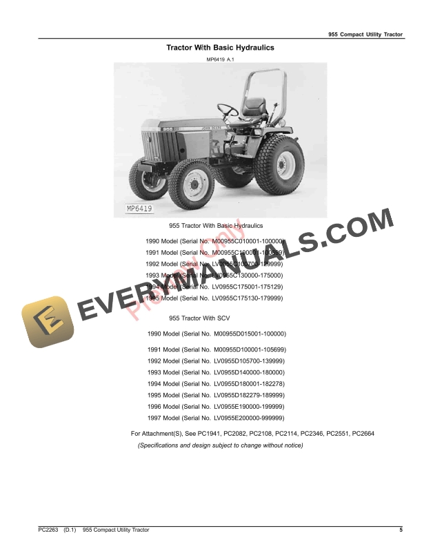 John Deere 955 COMPACT UTILITY TRACTOR Parts Catalog PC2263 30JUN22-5