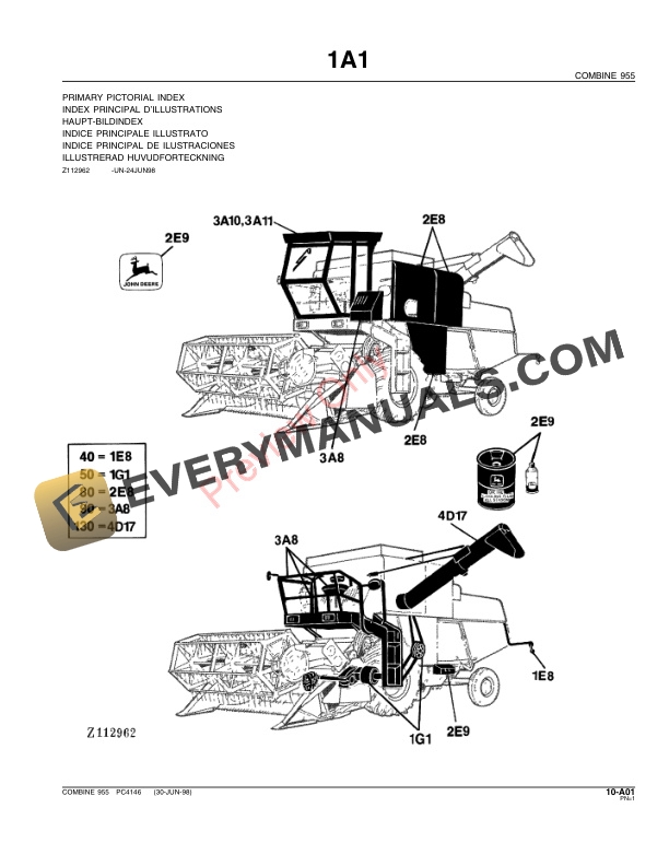 John Deere 955 Combine Parts Catalog PC4146 02FEB99-3