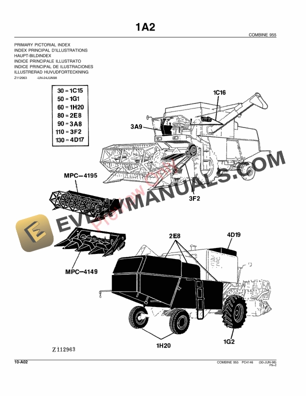 John Deere 955 Combine Parts Catalog PC4146 02FEB99-4