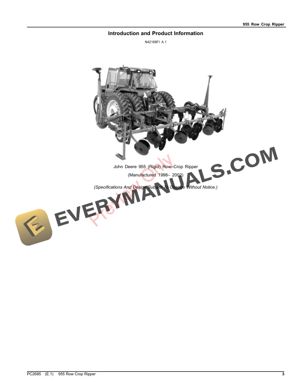 John Deere 955 Row Crop Ripper Parts Catalog PC2685 10JUN23-3