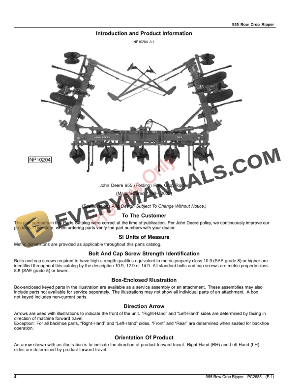 John Deere 955 Row Crop Ripper Parts Catalog PC2685 10JUN23-4