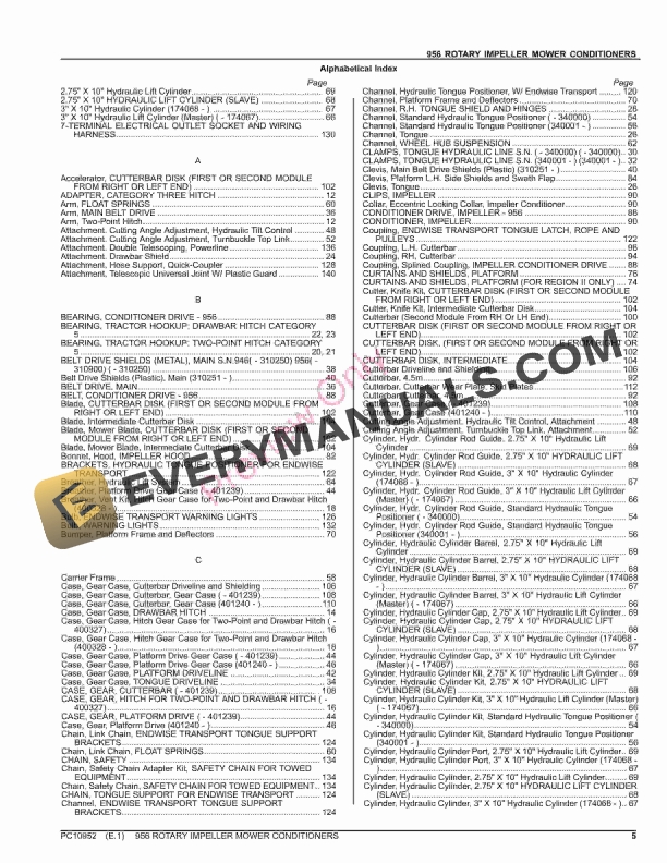 John Deere 956 ROTARY IMPELLER MOWER CONDITIONERS Parts Catalog PC10952 08SEP23 5