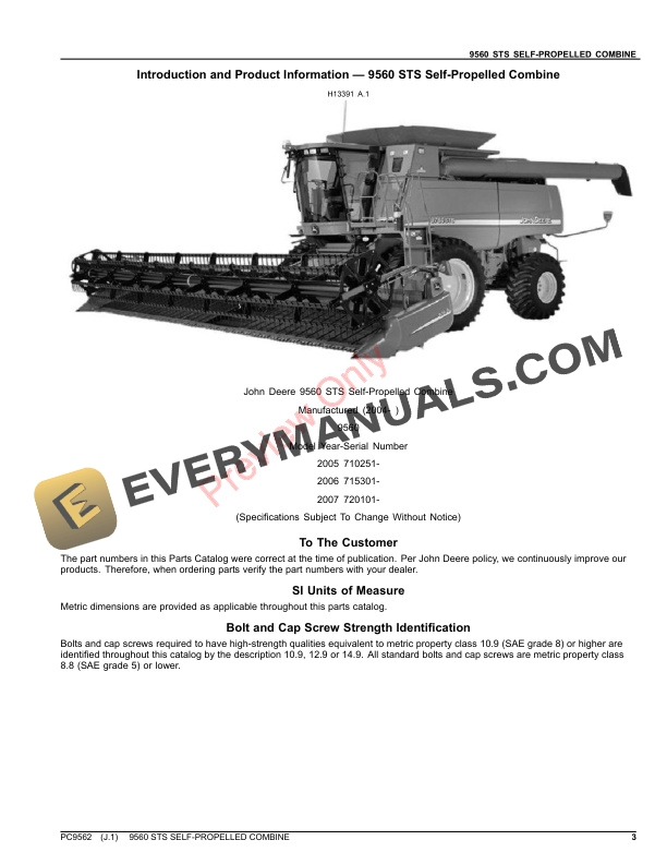 John Deere 9560 STS SELF-PROPELLED COMBINE Parts Catalog PC9562 24OCT23-3