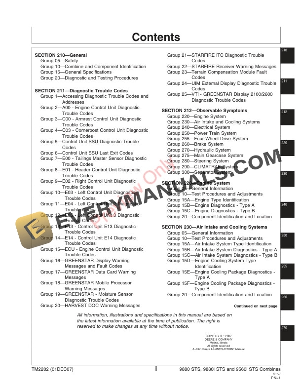 John Deere 9560i STS 9880 STS 9880i STS Combine Technical Manual TM2202 01DEC07 3