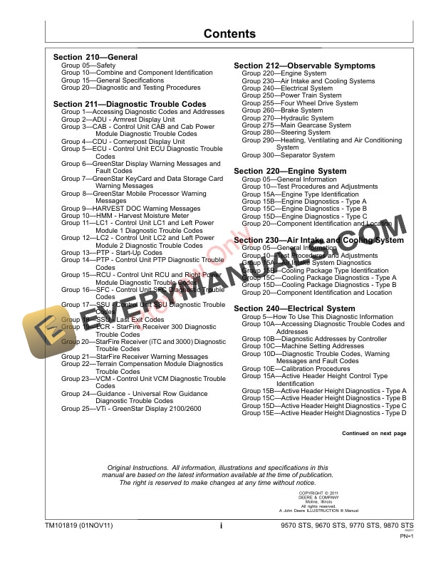 John Deere 9570 STS 9670 STS 9770 STS and 9870 STS Combines Diagnostic Technical Manual TM101819 06NOV12 3