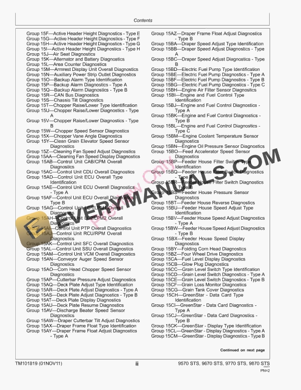 John Deere 9570 STS 9670 STS 9770 STS and 9870 STS Combines Diagnostic Technical Manual TM101819 06NOV12 4