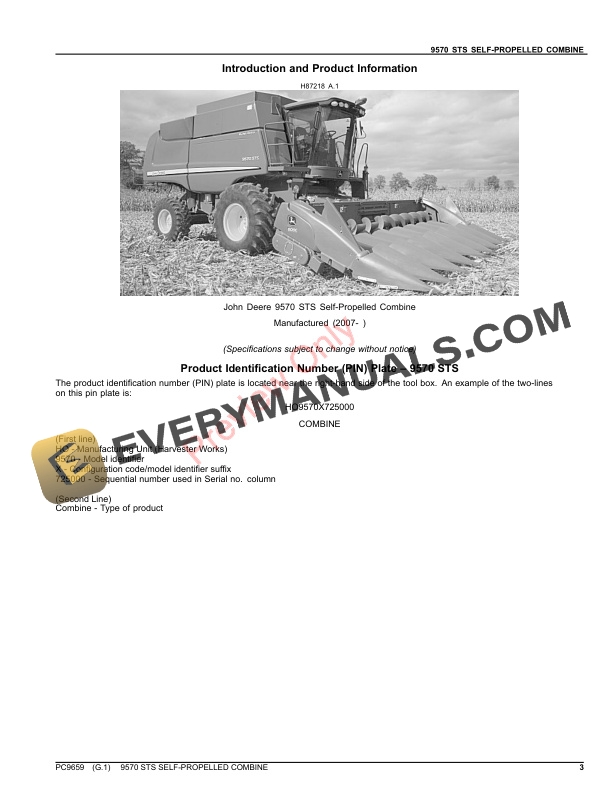 John Deere 9570 STS SELF-PROPELLED COMBINE Parts Catalog PC9659 12NOV23-3