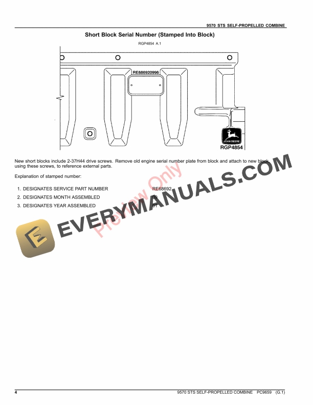 John Deere 9570 STS SELF-PROPELLED COMBINE Parts Catalog PC9659 12NOV23-4
