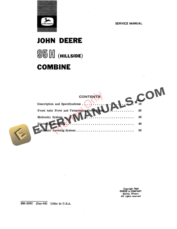 John Deere 95H Hillside Combine Service Manual SM2055 01JAN68 4 John Deere 95H Hillside Combine Service Manual SM2055 01JAN68 3