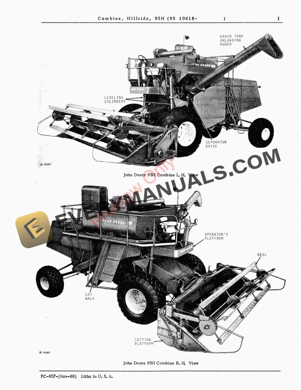 John Deere 95H Hillside Self-Propelled Combine (010618-) Parts Catalog PC657 01NOV68 6 John Deere 95H Hillside Self-Propelled Combine (010618-) Parts Catalog PC657 01NOV68-5