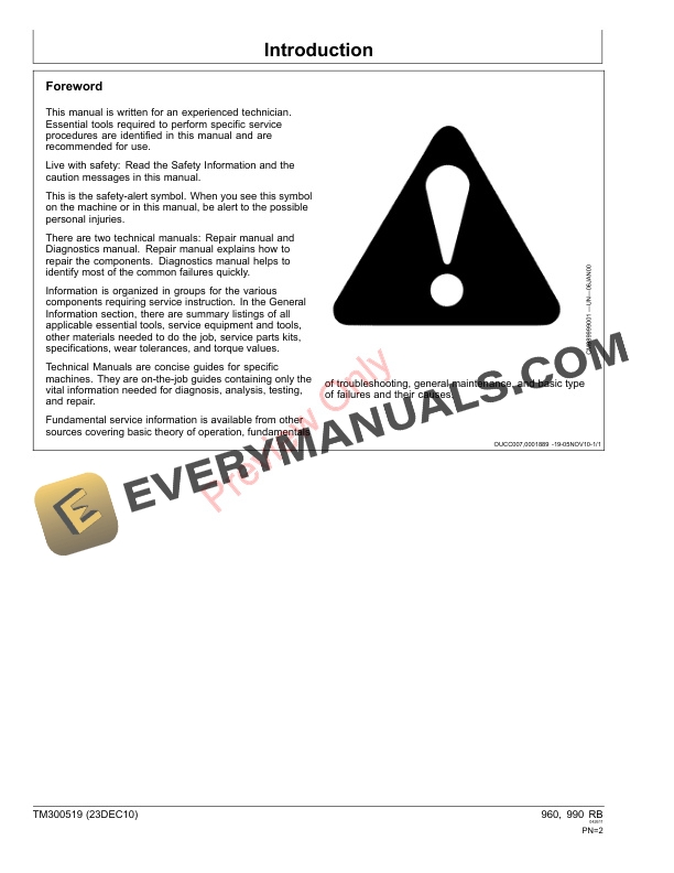 John Deere 960 and 990 Round Balerss Technical Manual TM300519 23DEC10 2