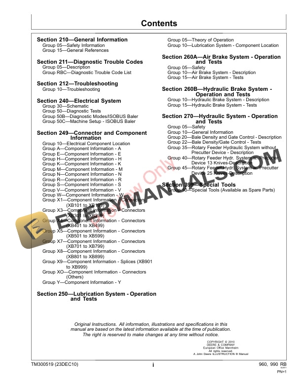 John Deere 960 and 990 Round Balerss Technical Manual TM300519 23DEC10 3