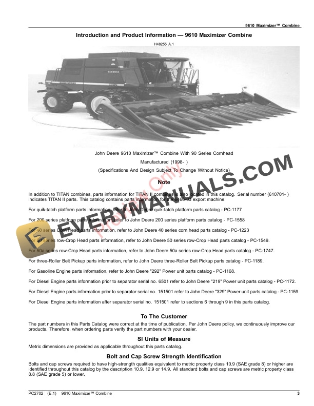 John Deere 9610 MAXIMIZER COMBINE Parts Catalog PC2702 03OCT23-3