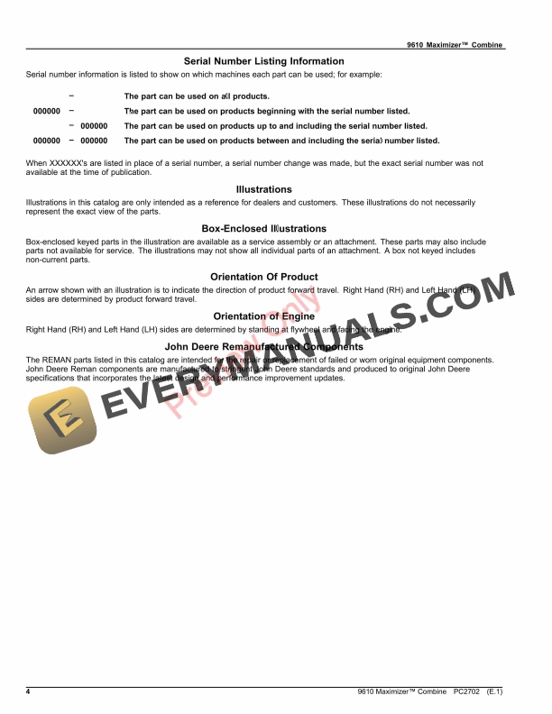 John Deere 9610 MAXIMIZER COMBINE Parts Catalog PC2702 03OCT23-4