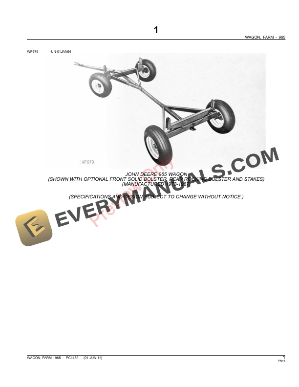 John Deere 965 Farm Wagon Parts Catalog PC1452 01JUN11-3