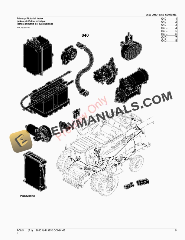 John Deere 9650 AND 9750 STS COMBINES (SOUTH AMERICAN) Parts Catalog PC9241 12OCT23-5