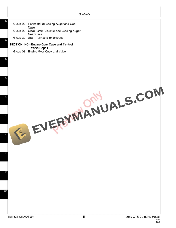 John Deere 9650 CTS Combine Technical Manual TM1821 24AUG00 4
