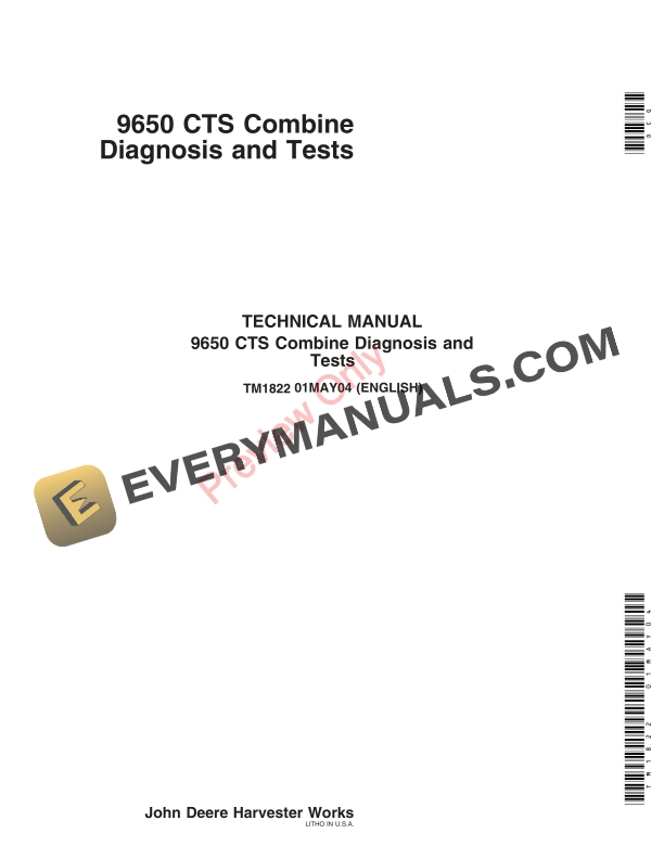 John Deere 9650 CTS Combine Technical Manual TM1822 01MAY04-1