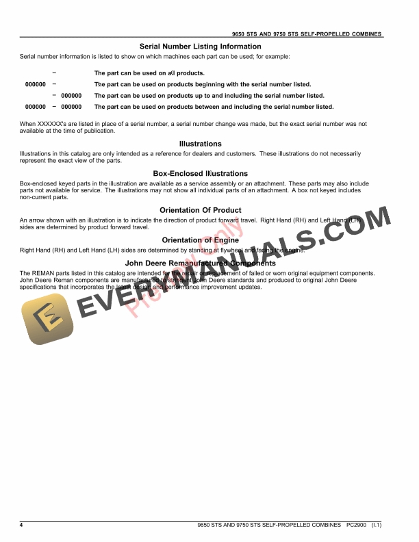 John Deere 9650 STS AND 9750 STS SELF-PROPELLED COMBINES Parts Catalog PC2900 15OCT23-4