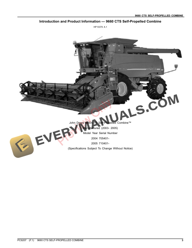 John Deere 9660 CTS SELF-PROPELLED COMBINE Parts Catalog PC9207 03AUG23-3