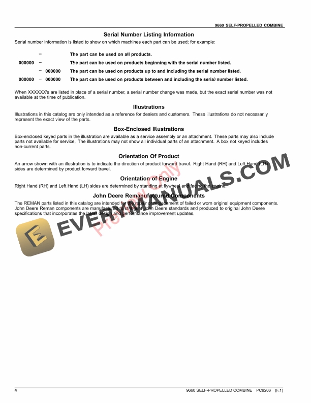 John Deere 9660 SELF-PROPELLED COMBINE Parts Catalog PC9206 03AUG23-4