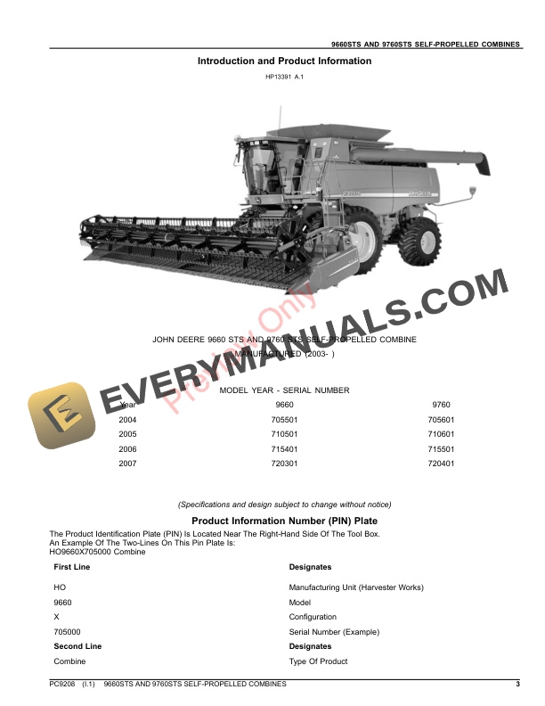 John Deere 9660 STS AND 9760 STS SELF-PROPELLED COMBINE Parts Catalog PC9208 24AUG23-3